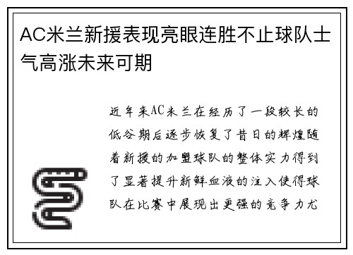 AC米兰新援表现亮眼连胜不止球队士气高涨未来可期