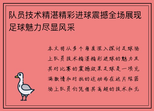 队员技术精湛精彩进球震撼全场展现足球魅力尽显风采